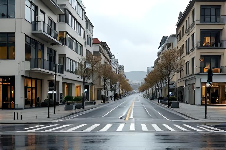 Street-level view of a Zurich district near Zürichbergstrasse with industrial buildings and clear navigation cues